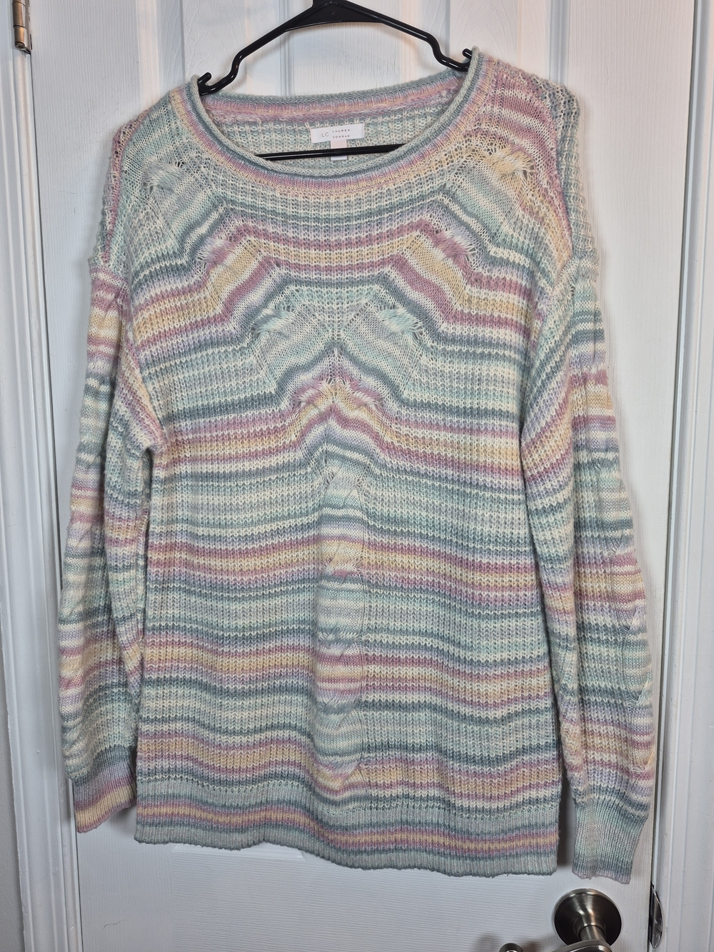 LC Lauren Conrad Pastel Rainbow Striped Cable Knit Fall Sweater Small